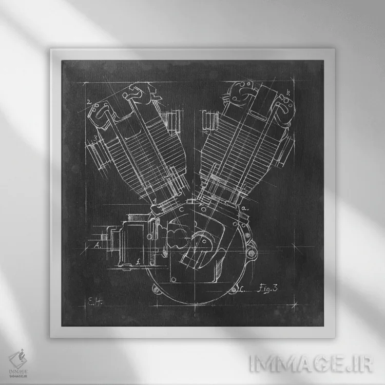 تابلو نقشه موتور موتورسیکلت III اثر اتان هارپر - نمای قابدار سفید