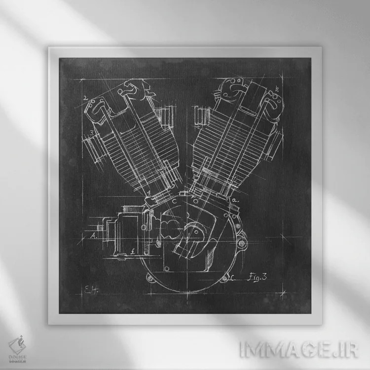 تابلو نقشه موتور موتورسیکلت III اثر اتان هارپر - نمای قابدار سفید