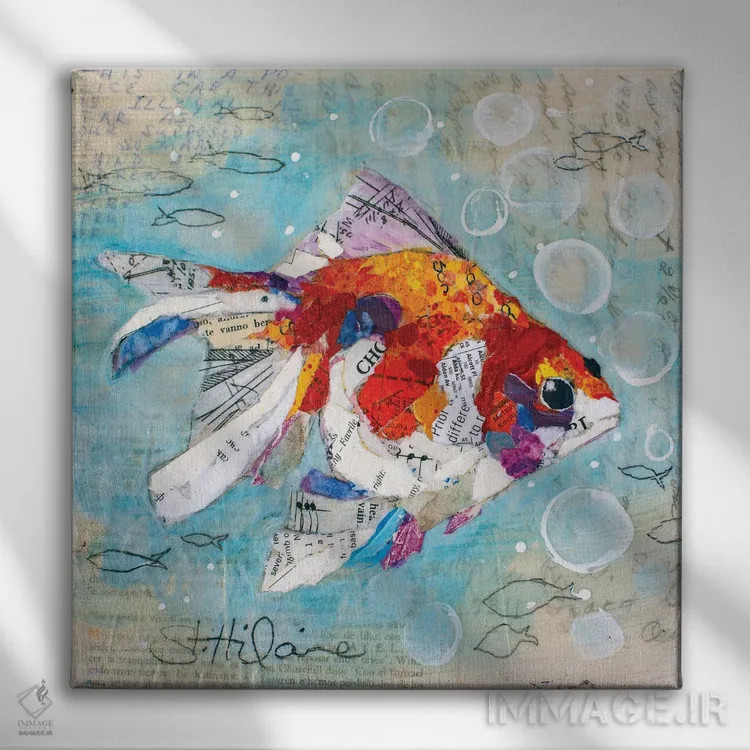 تابلو ماهی طلایی دم پرهای اثر الیزابت سن هیلر - نمای روبهرو روی دیوار