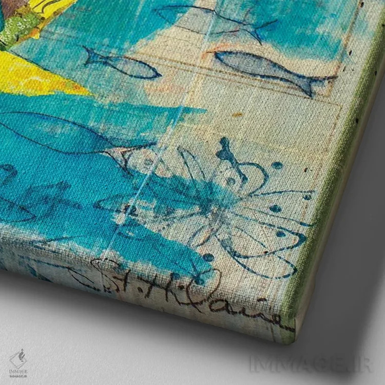 تابلو ماهیهای صخرهای اثر الیزابت سن هیلر - نمای نزدیک بافت بوم