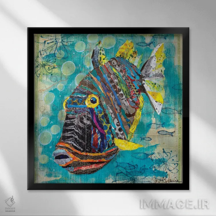 تابلو ماهیهای صخرهای اثر الیزابت سن هیلر - نمای قابدار مشکی