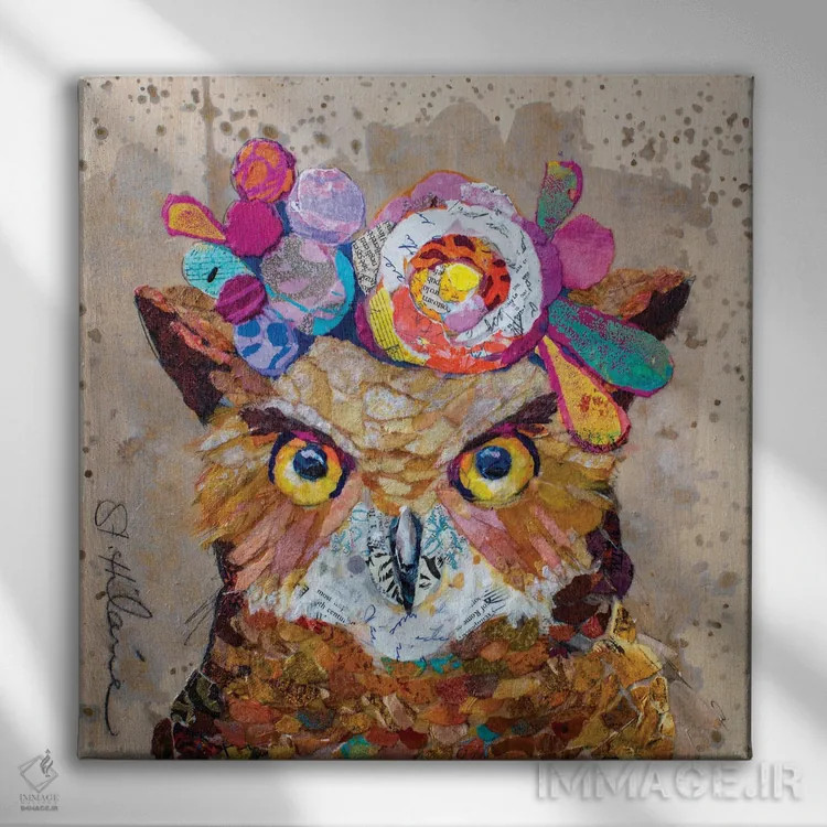 تابلو جغد گلآراییشده اثر الیزابت سن هیلر - نمای روبهرو روی دیوار