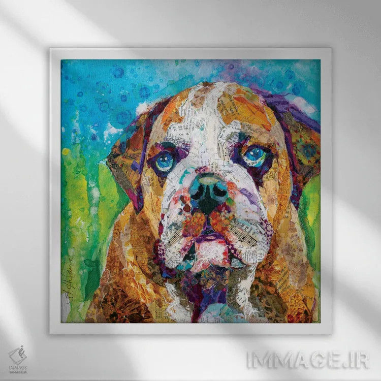 تابلو سگ بولداگ اثر الیزابت سن هیلر - نمای قابدار سفید