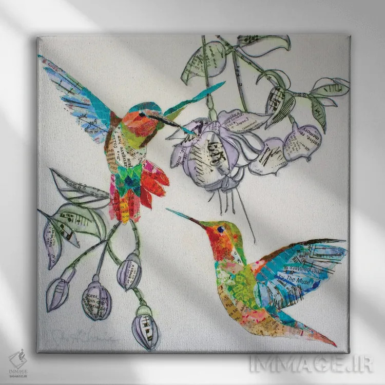 تابلو مرغان مُگسخوار و شکوفهها I (پرنده) اثر الیزابت سن هیلر - نمای روبهرو روی دیوار