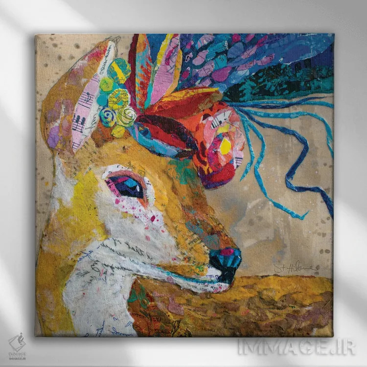 تابلو گوزن گلآراییشده اثر الیزابت سن هیلر - نمای روبهرو روی دیوار