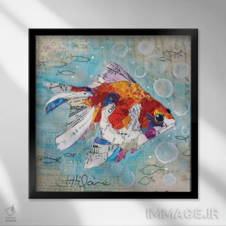 تابلو ماهی طلایی دم پرهای اثر الیزابت سن هیلر - نمای قابدار مشکی