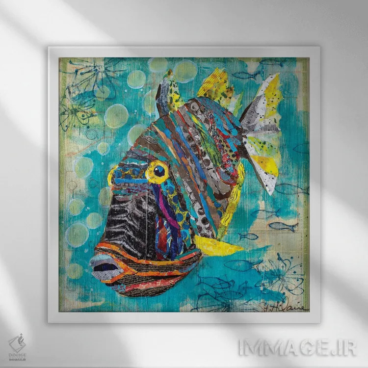 تابلو ماهیهای صخرهای اثر الیزابت سن هیلر - نمای قابدار سفید