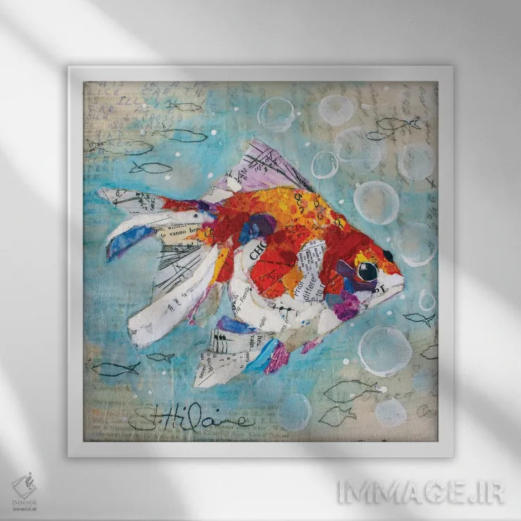 تابلو ماهی طلایی دم پرهای اثر الیزابت سن هیلر - نمای قابدار سفید