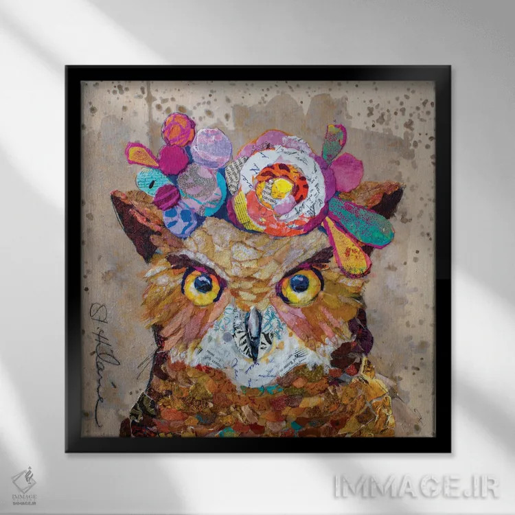 تابلو جغد گلآراییشده اثر الیزابت سن هیلر - نمای قابدار مشکی