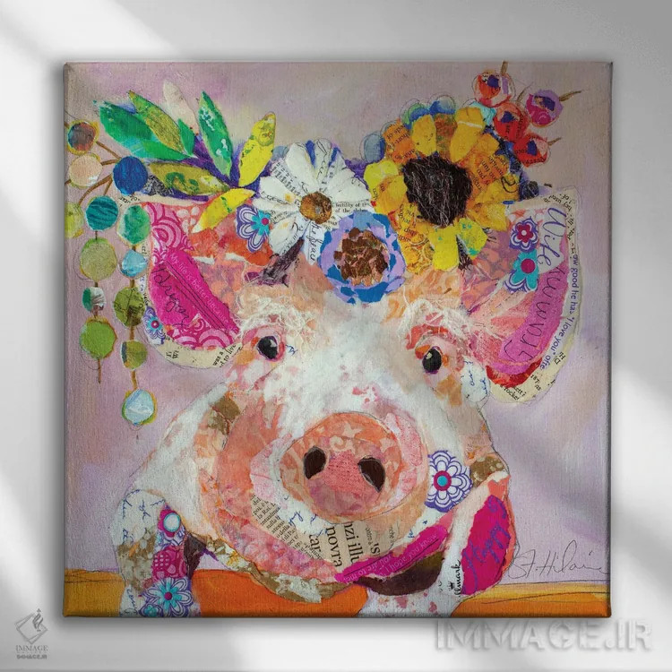 تابلو خانم پیگی (شخصیت عروسکی) اثر الیزابت سن هیلر - نمای روبهرو روی دیوار