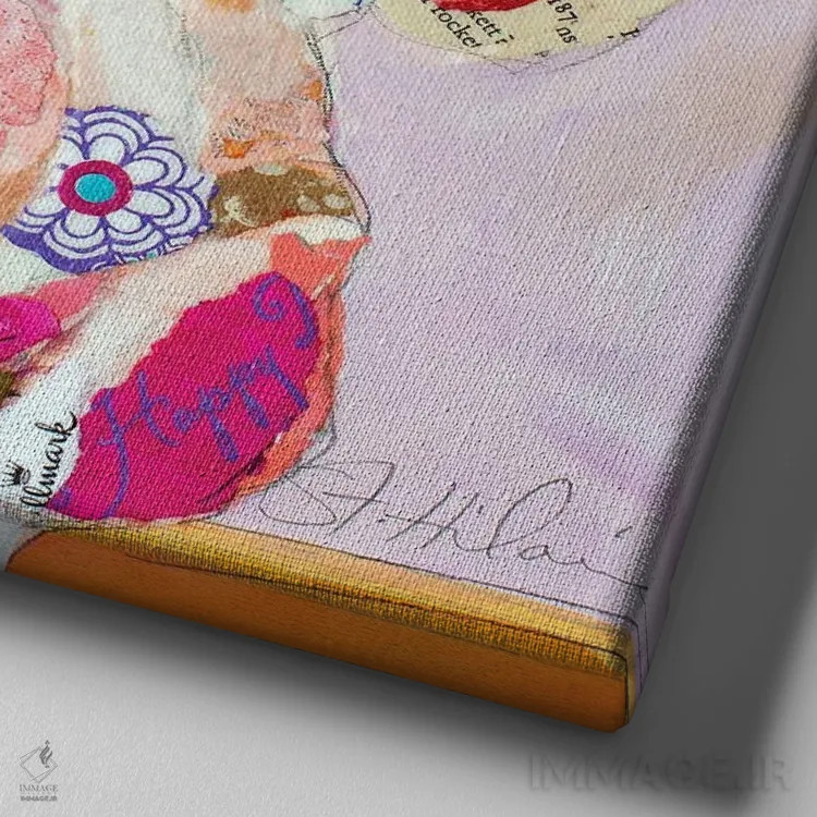 تابلو خانم پیگی (شخصیت عروسکی) اثر الیزابت سن هیلر - نمای نزدیک بافت بوم