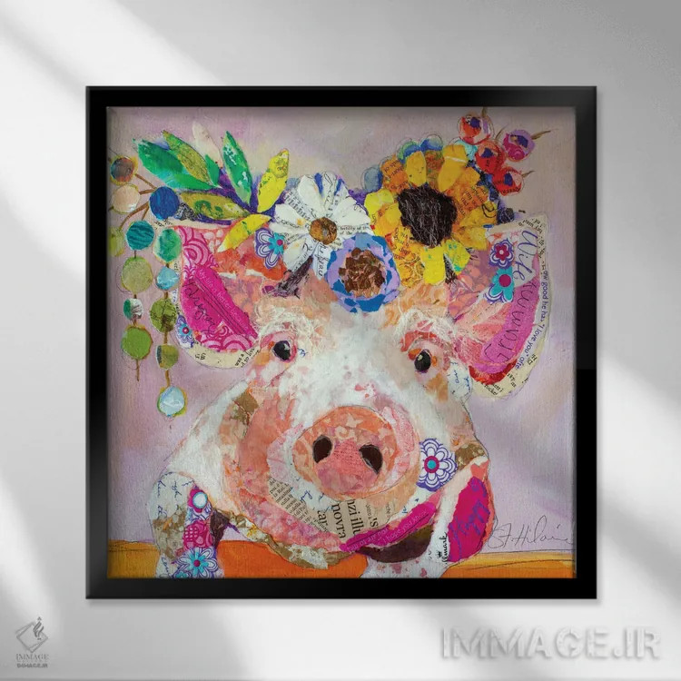 تابلو خانم پیگی (شخصیت عروسکی) اثر الیزابت سن هیلر - نمای قابدار مشکی