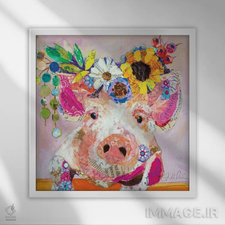 تابلو خانم پیگی (شخصیت عروسکی) اثر الیزابت سن هیلر - نمای قابدار سفید