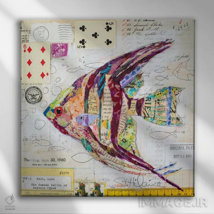 تابلو ماهی فرشته در نهر شجاعت اثر الیزابت سن هیلر - نمای روبهرو روی دیوار