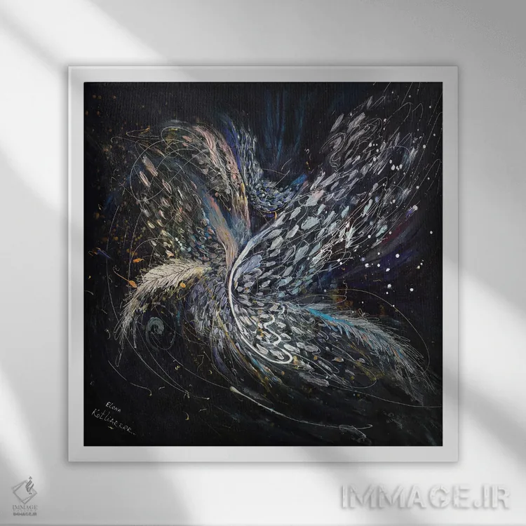 تابلو بالهای فرشته XV: نسخه دیجیتال ۱ اثر النا کوتلیارکر - نمای قابدار سفید