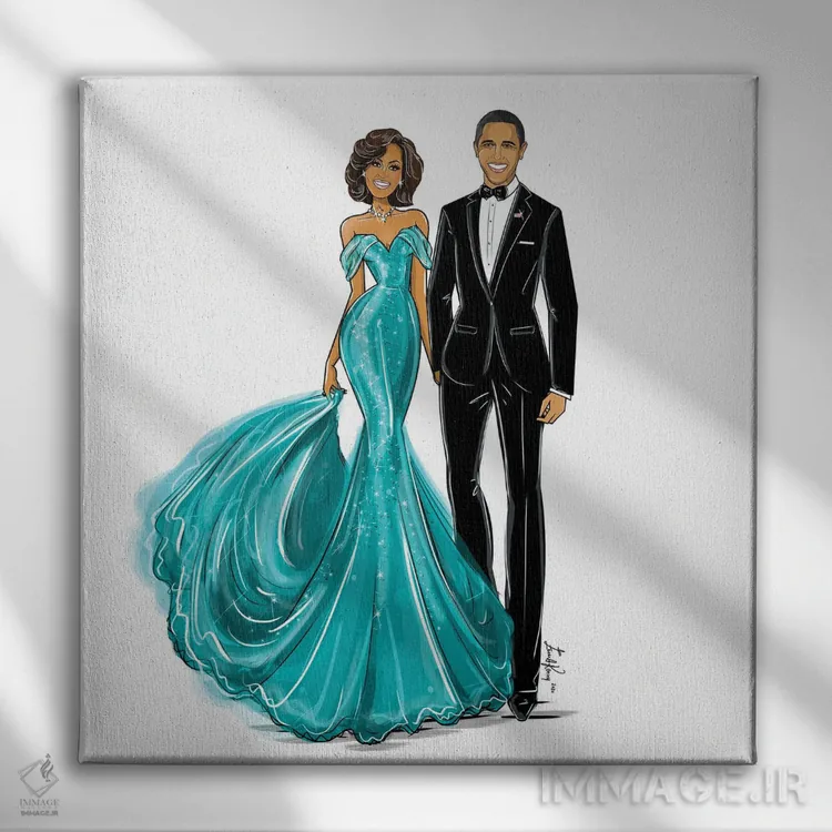 تابلو میشل و باراک اوباما اثر اما کنی - نمای روبهرو روی دیوار