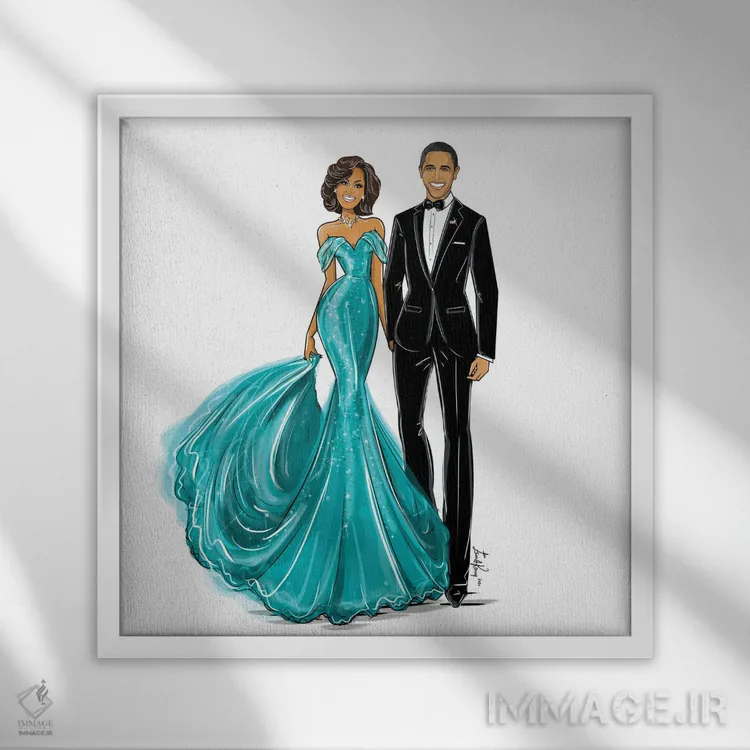 تابلو میشل و باراک اوباما اثر اما کنی - نمای قابدار سفید