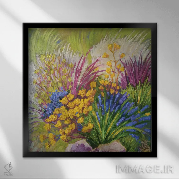 تابلو چمنزار گلها اثر اکاترینا پریسیچ - نمای قابدار مشکی