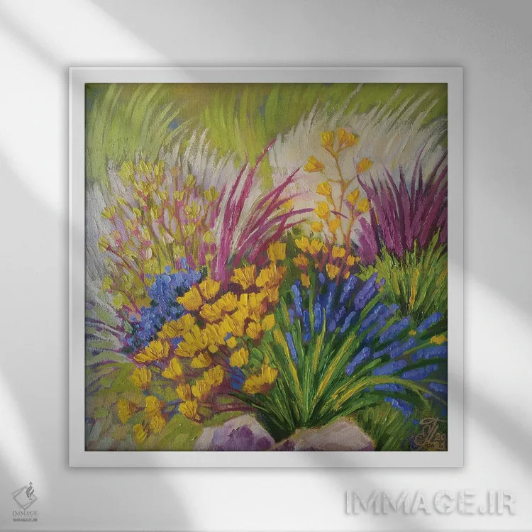 تابلو چمنزار گلها اثر اکاترینا پریسیچ - نمای قابدار سفید