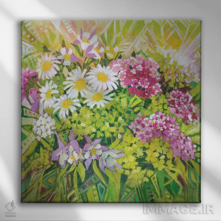 تابلو کالیدوسکوپ گلهای تابستانی اثر اکاترینا پریسیچ - نمای روبهرو روی دیوار