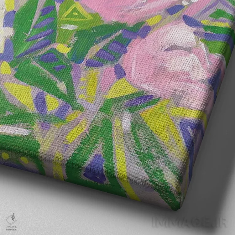 تابلو انتزاع گلهای سبز و بنفش اثر اکاترینا پریسیچ - نمای نزدیک بافت بوم