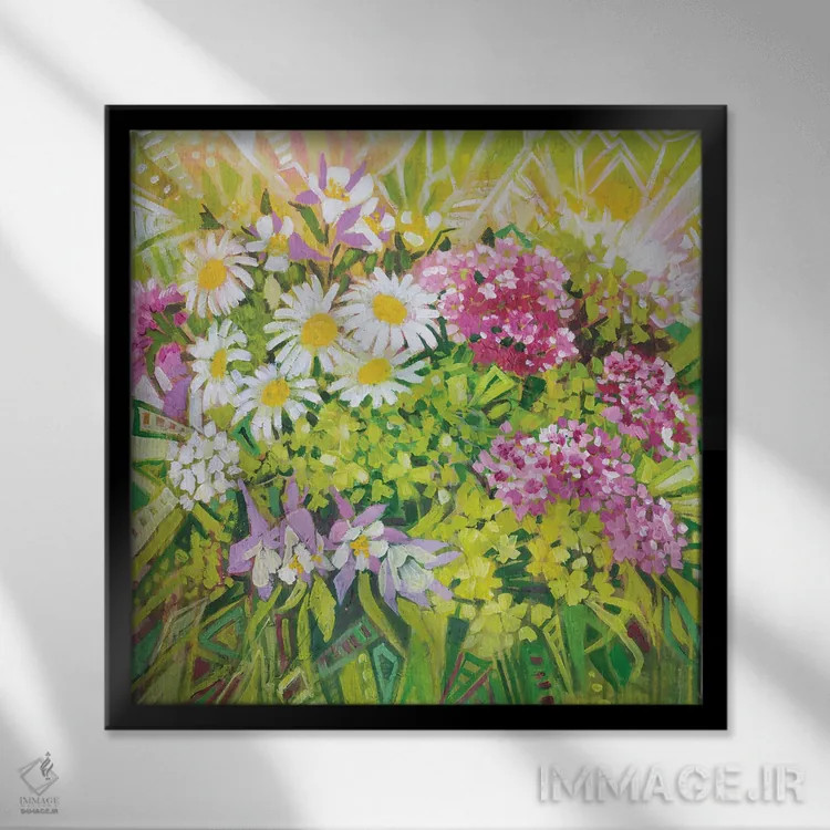 تابلو کالیدوسکوپ گلهای تابستانی اثر اکاترینا پریسیچ - نمای قابدار مشکی
