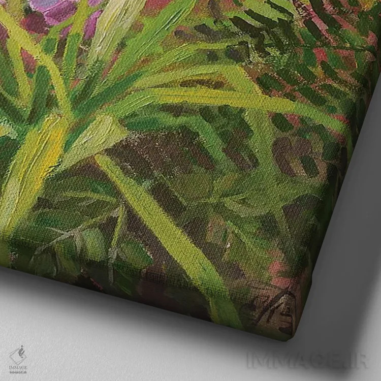 تابلو باغ تابستانی اثر اکاترینا پریسیچ - نمای نزدیک بافت بوم