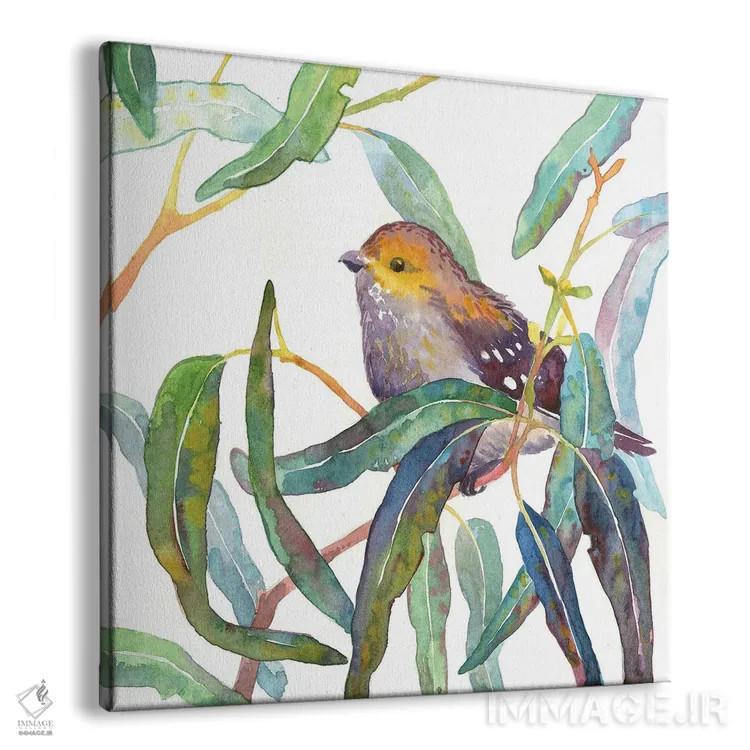 تابلو پرندهٔ فردالوت چهلخال روی شاخهٔ اکالیپتوس اثر اکاترینا پریسیچ - نمای پرسپکتیو محصول