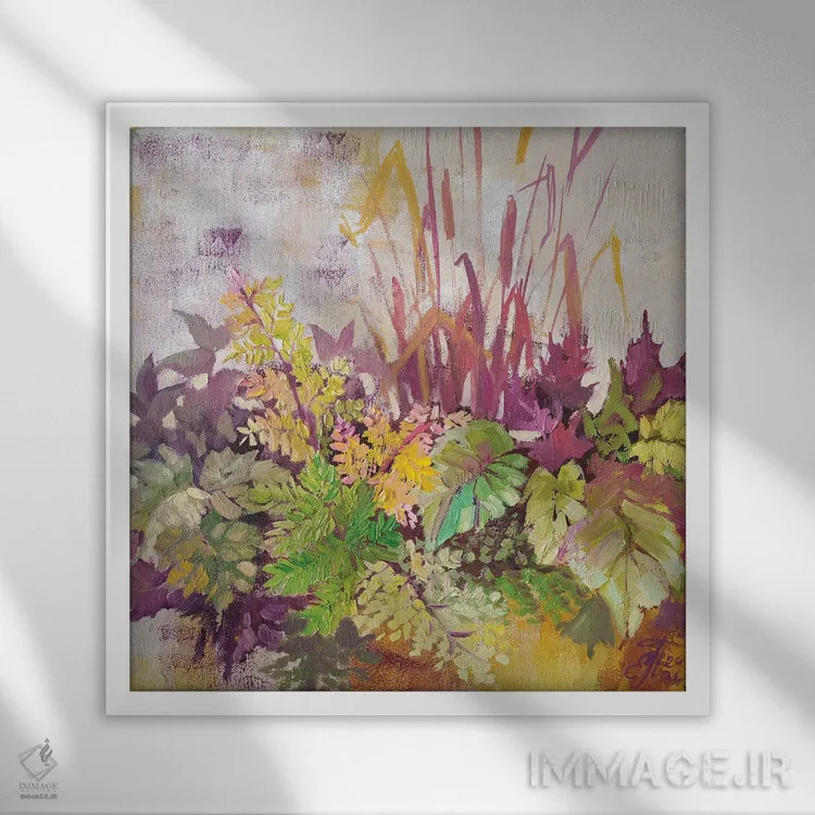 تابلو بوتهزار بنفش اثر اکاترینا پریسیچ - نمای قابدار سفید