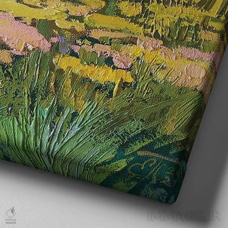 تابلو صبح در باغ اثر اکاترینا پریسیچ - نمای نزدیک بافت بوم