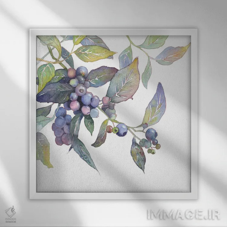 تابلو شاخهٔ بلوبری اثر اکاترینا پریسیچ - نمای قابدار سفید