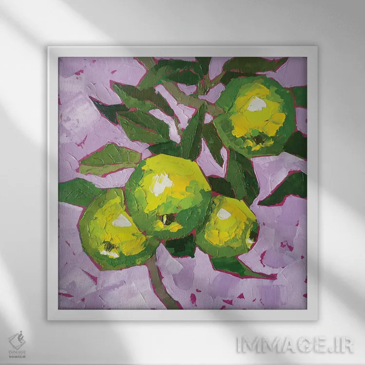 تابلو شاخهٔ سیب سبز اثر اکاترینا پریسیچ - نمای قابدار سفید