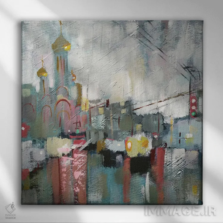 تابلو شهر بارانی اثر اکاترینا پریسیچ - نمای روبهرو روی دیوار