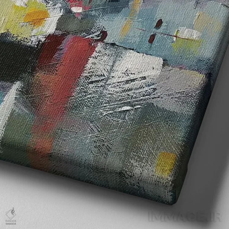 تابلو شهر بارانی اثر اکاترینا پریسیچ - نمای نزدیک بافت بوم