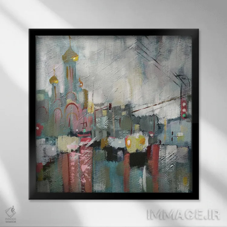 تابلو شهر بارانی اثر اکاترینا پریسیچ - نمای قابدار مشکی