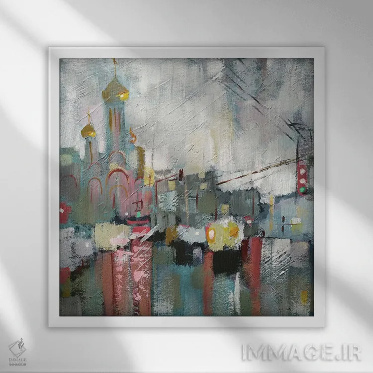 تابلو شهر بارانی اثر اکاترینا پریسیچ - نمای قابدار سفید