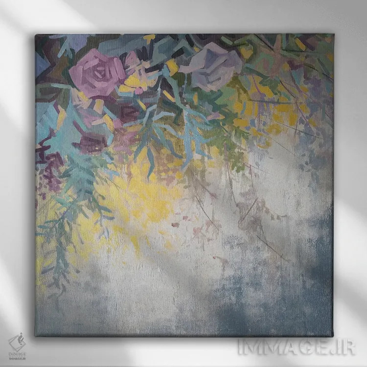 تابلو انتزاع گلها اثر اکاترینا پریسیچ - نمای روبهرو روی دیوار