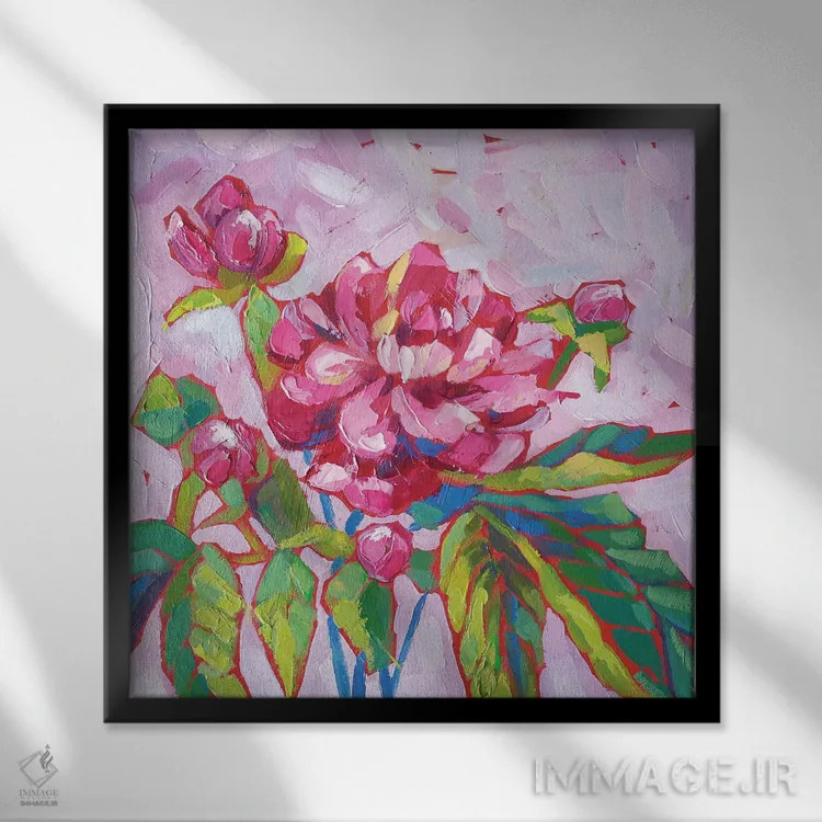 تابلو گل صدتومانی صورتی اثر اکاترینا پریسیچ - نمای قابدار مشکی