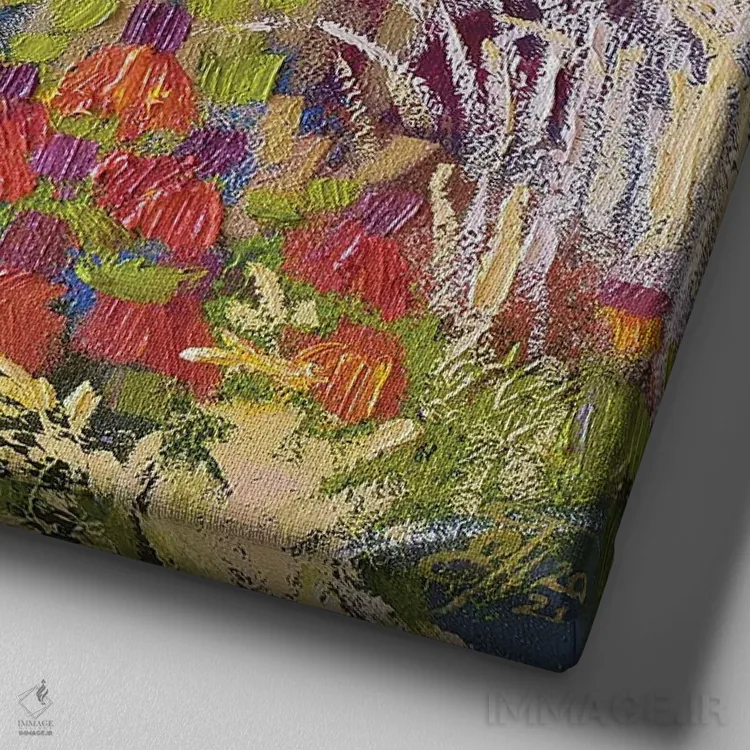 تابلو نور خورشید از میان گلها اثر اکاترینا پریسیچ - نمای نزدیک بافت بوم