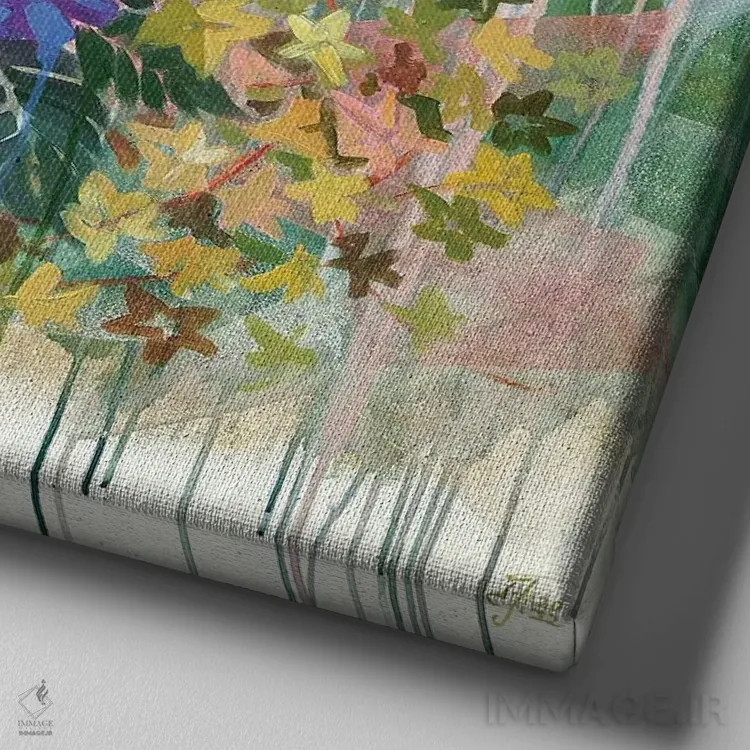 تابلو ترکیب باغ گلها اثر اکاترینا پریسیچ - نمای نزدیک بافت بوم