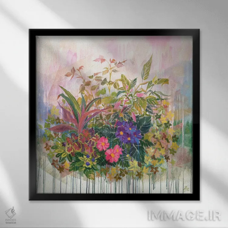 تابلو ترکیب باغ گلها اثر اکاترینا پریسیچ - نمای قابدار مشکی