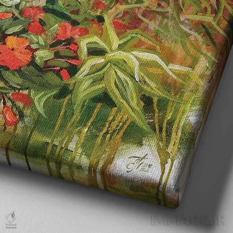 تابلو باغ گرمسیری اثر اکاترینا پریسیچ - نمای نزدیک بافت بوم