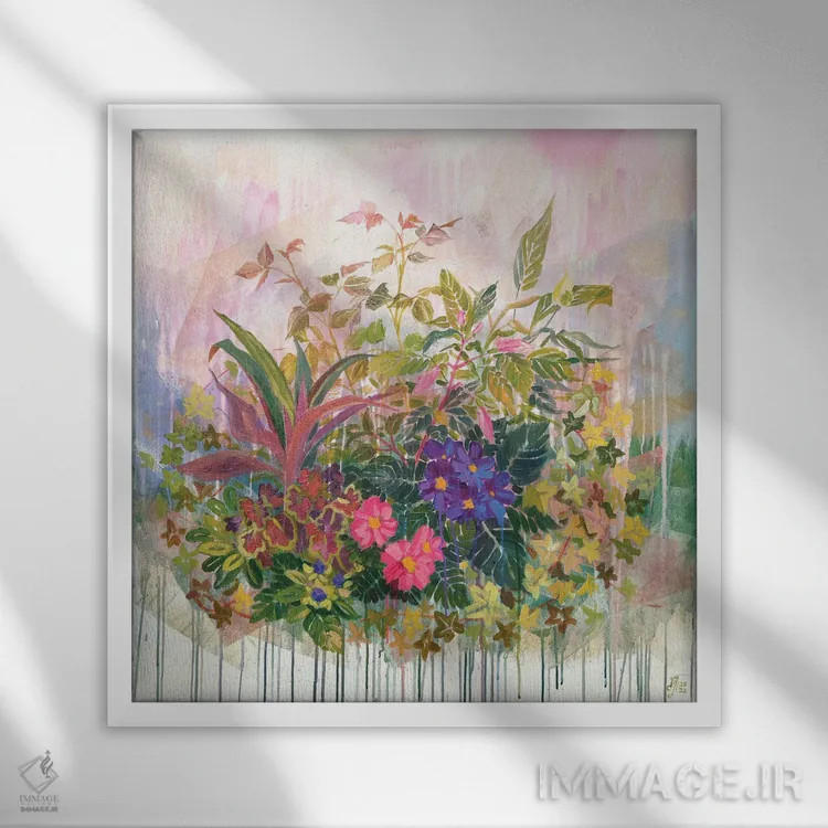تابلو ترکیب باغ گلها اثر اکاترینا پریسیچ - نمای قابدار سفید