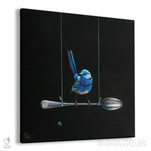 تابلو پرنده پری سرخوش روی قاشق (گونه پریآبی استرالیا) اثر النا کولوتوشا - نمای پرسپکتیو محصول