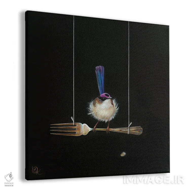 تابلو پرنده پری با تاج بنفش روی چنگال (گونه پریآبی استرالیا) اثر النا کولوتوشا - نمای پرسپکتیو محصول