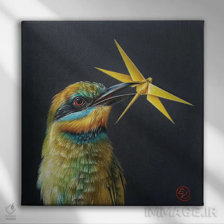 تابلو شکار (زنبورخوار رنگینکمان) اثر النا کولوتوشا - نمای روبهرو روی دیوار