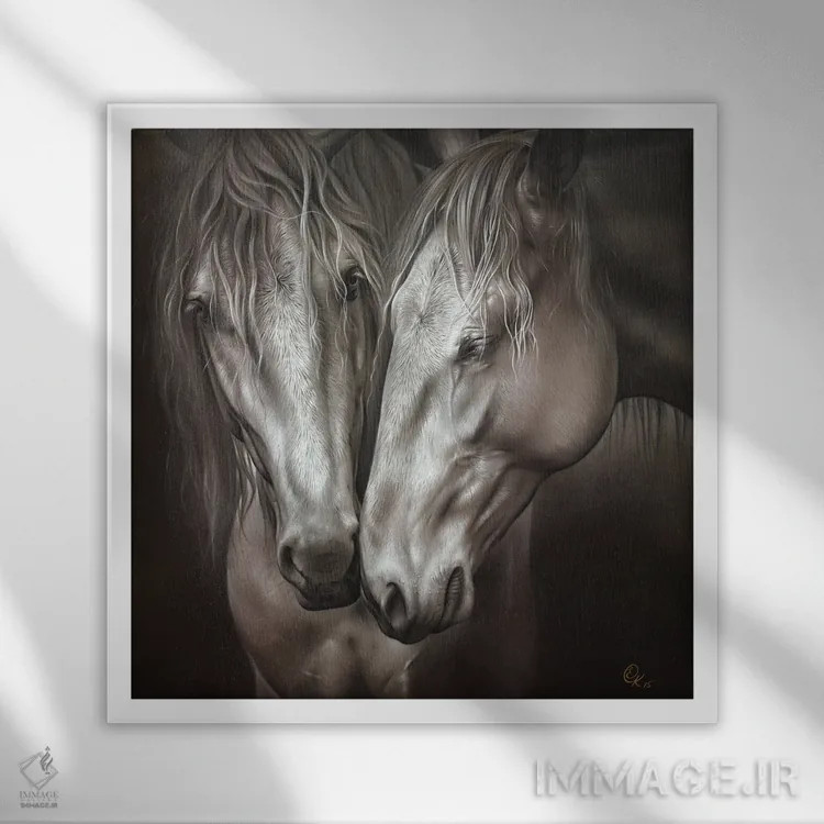 تابلو جفت لوزیتانو (نوعی اسب پرتغالی) اثر النا کولوتوشا - نمای قابدار سفید