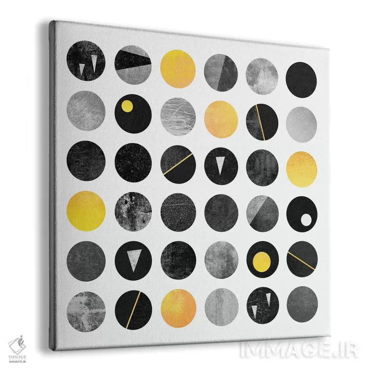 تابلو نقطههای زرد و مشکی اثر الیزابت فردریکسون - نمای پرسپکتیو محصول