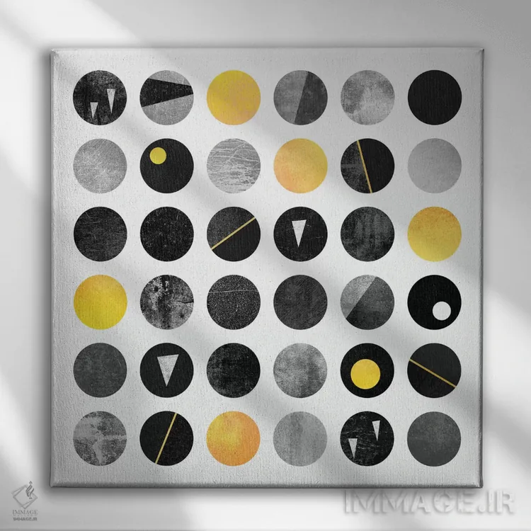تابلو نقطههای زرد و مشکی اثر الیزابت فردریکسون - نمای روبهرو روی دیوار