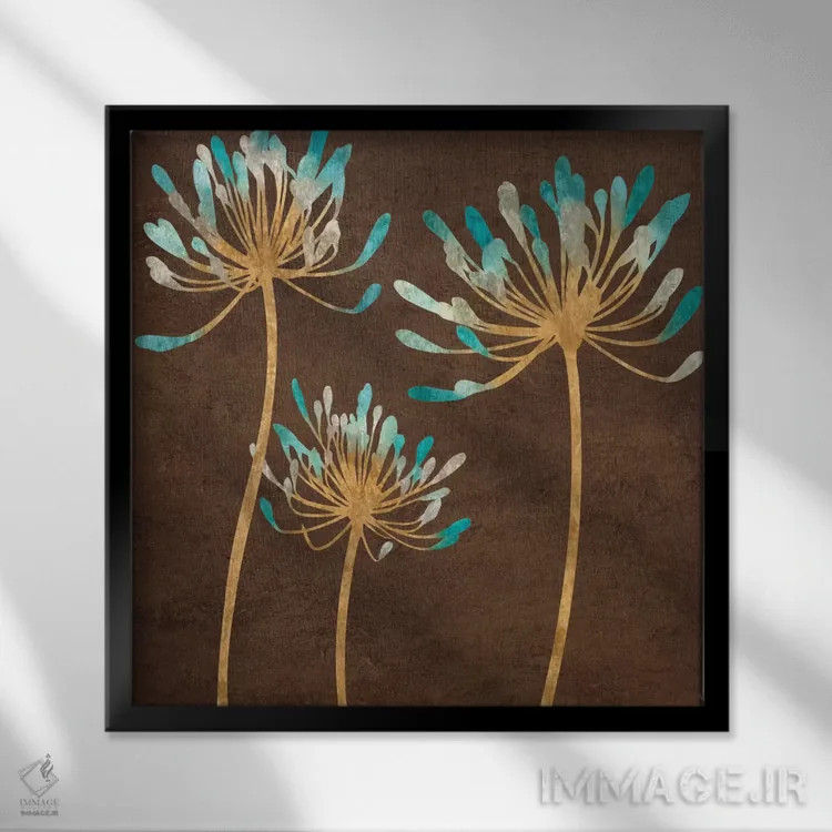 تابلو شکوفه سبزآبی I اثر ارین لانگه - نمای قابدار مشکی